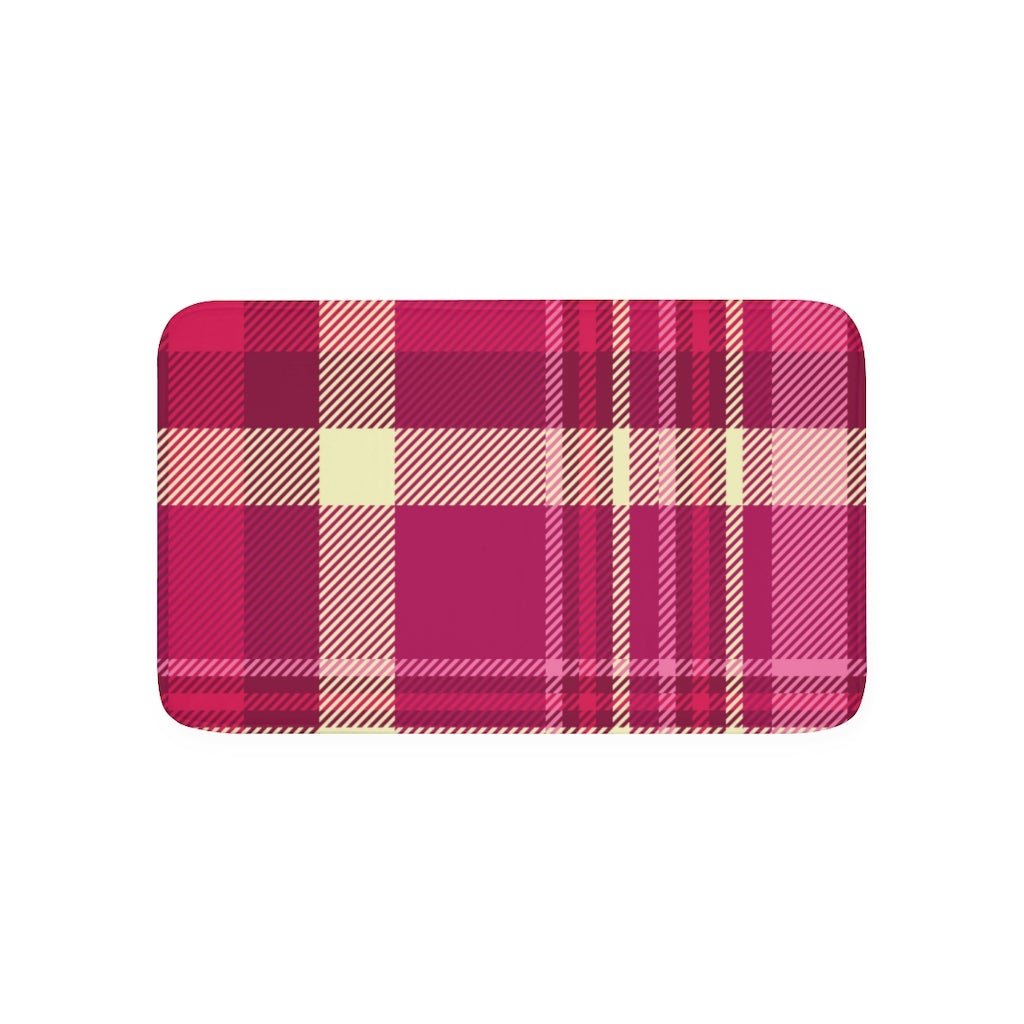 Pink and Purple Plaid Memory Foam Bath Mat - Puffin Lime