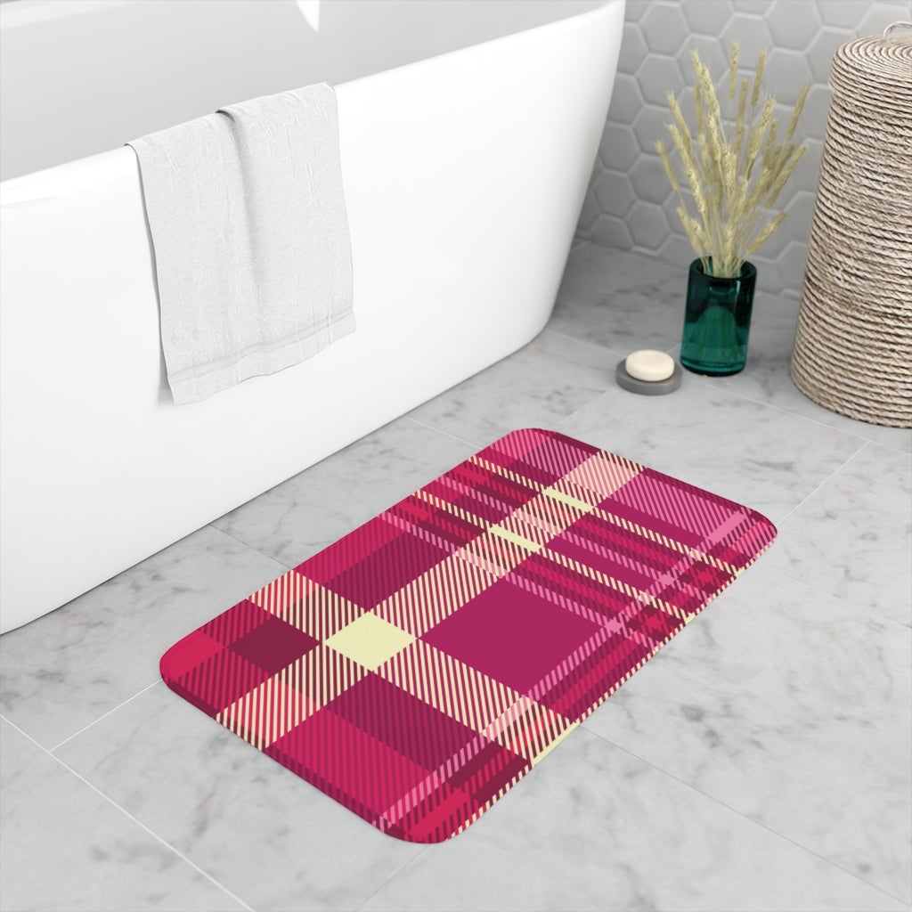 Pink and Purple Plaid Memory Foam Bath Mat - Puffin Lime