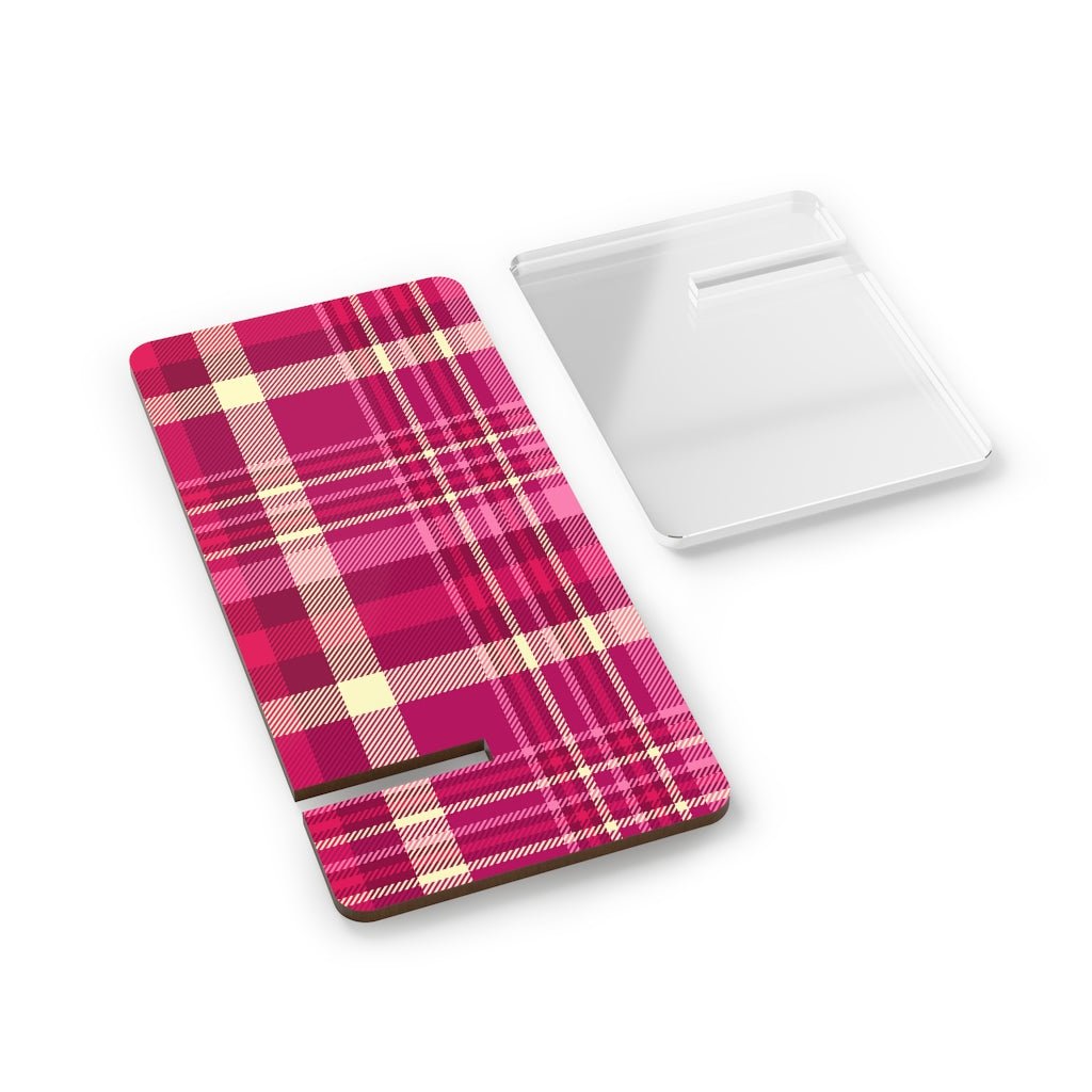 Pink and Purple Plaid Mobile Display Stand for Smartphones - Puffin Lime