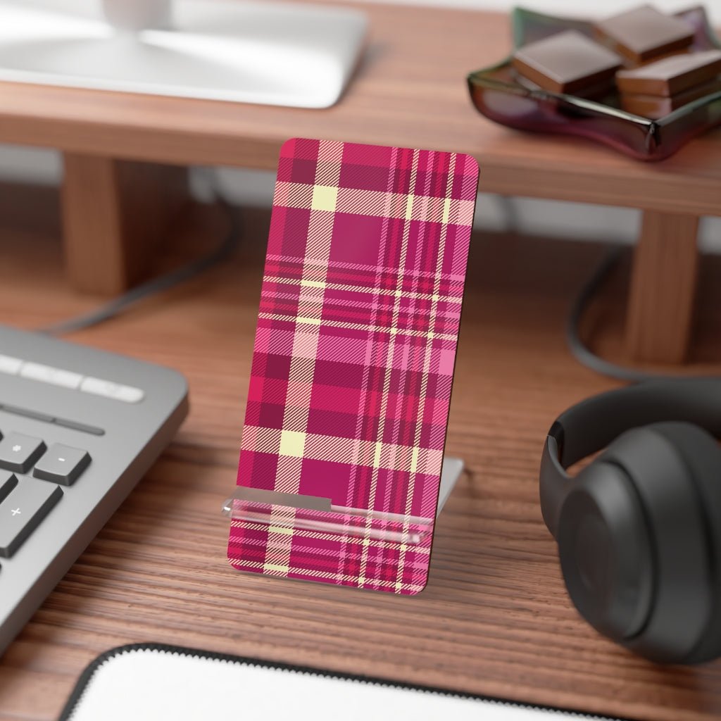 Pink and Purple Plaid Mobile Display Stand for Smartphones - Puffin Lime