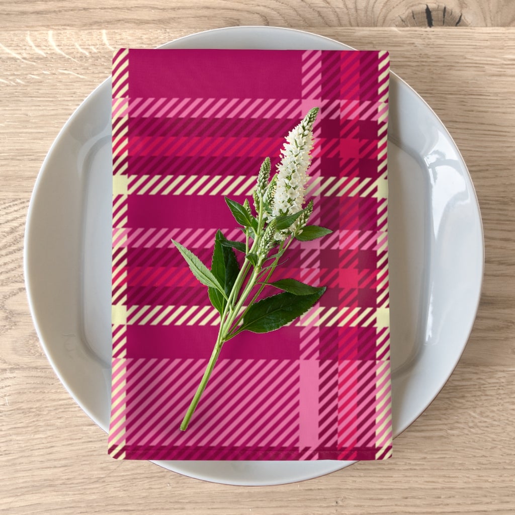 Pink and Purple Plaid Polyester Fabric Napkins Set of 4 - Puffin Lime