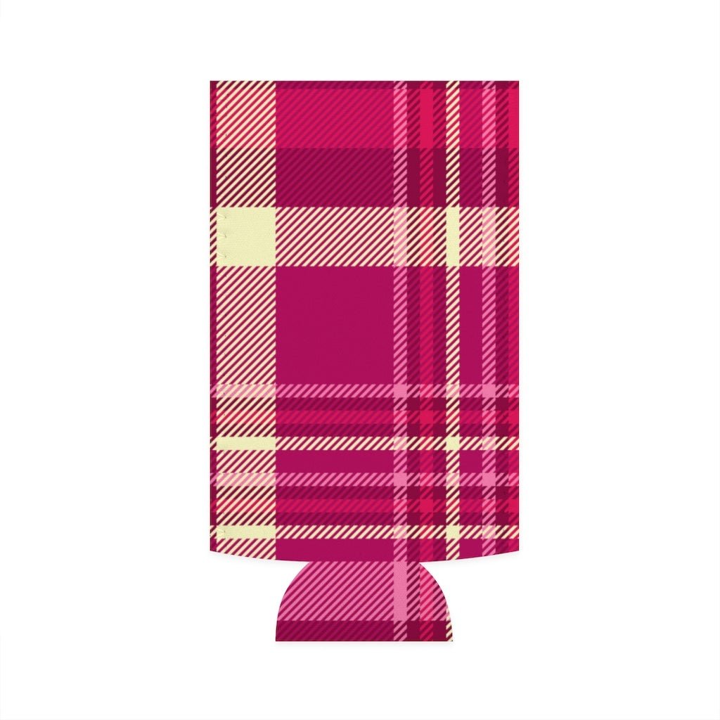 Pink and Purple Plaid Slim Can Cooler - Puffin Lime