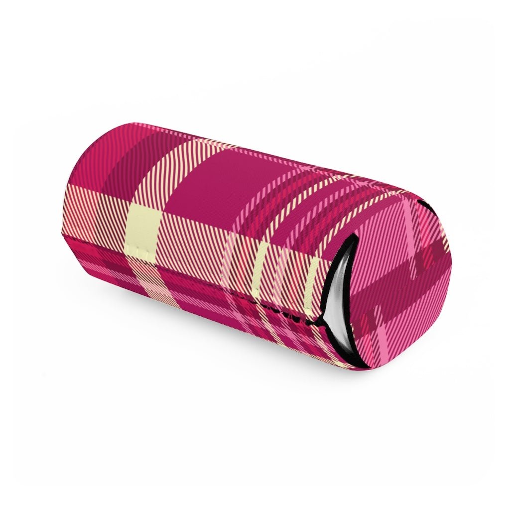 Pink and Purple Plaid Slim Can Cooler - Puffin Lime