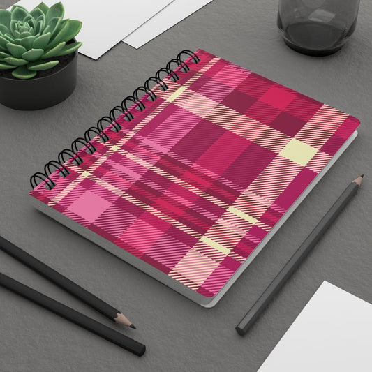 Pink and Purple Plaid Spiral Bound Journal - Puffin Lime