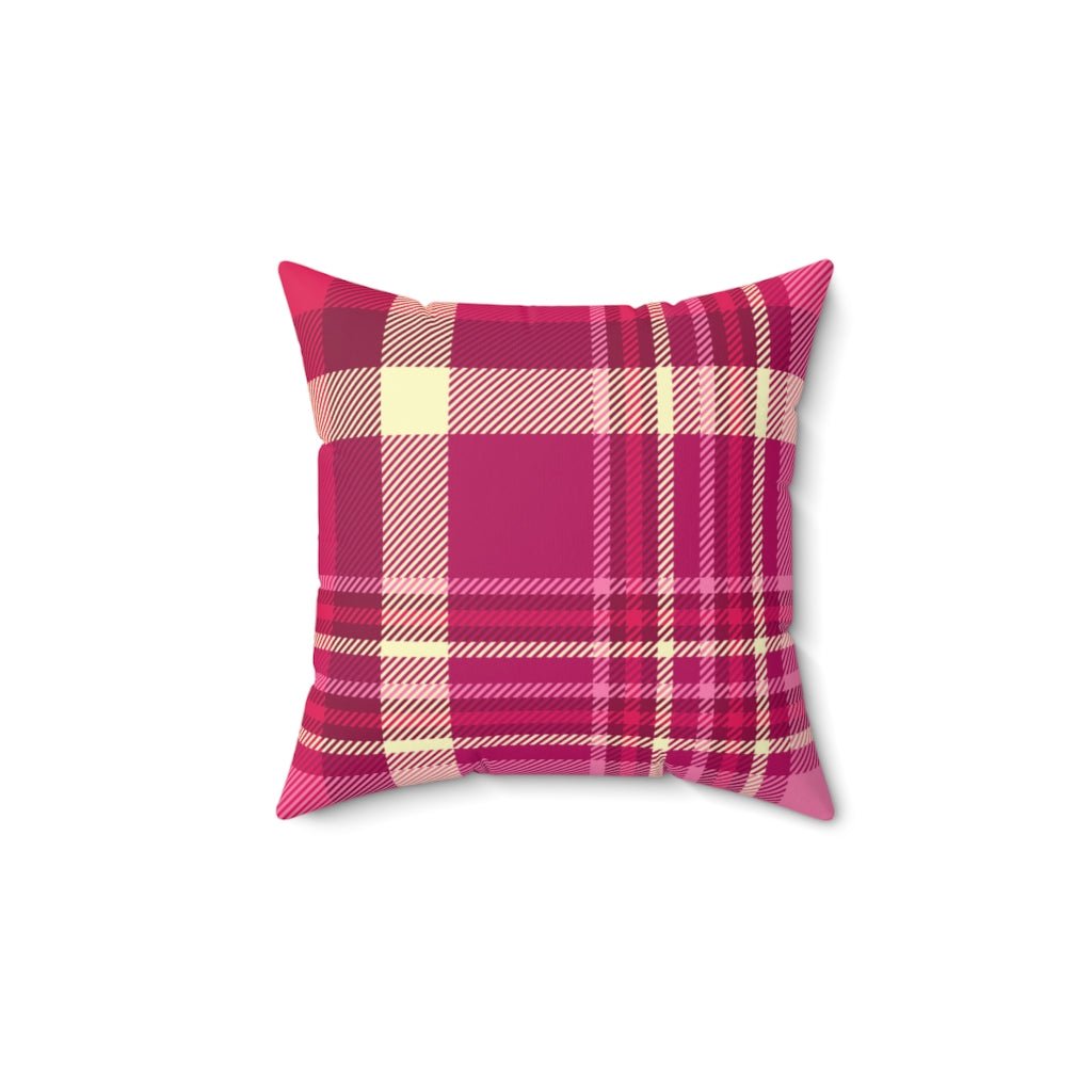 Pink and Purple Plaid Square Polyester Throw Pillow - Puffin Lime