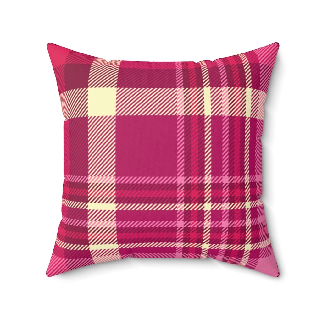 Pink and Purple Plaid Square Polyester Throw Pillow - Puffin Lime