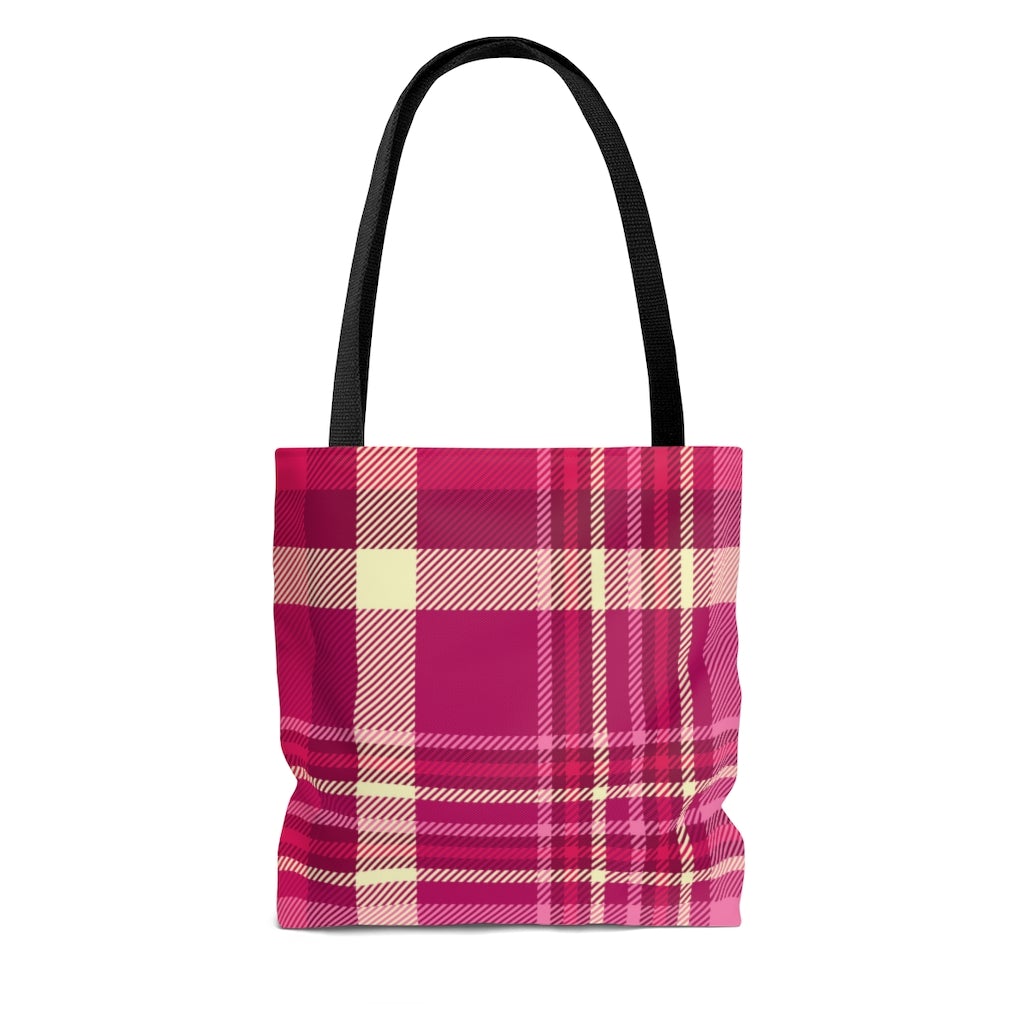Pink and Purple Plaid Tote Bag - Puffin Lime