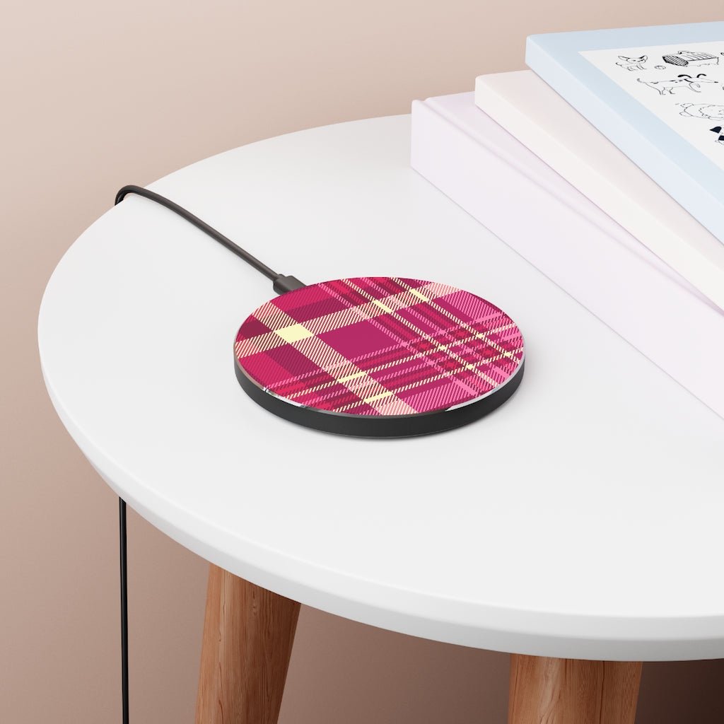 Pink and Purple Plaid Wireless Charger - Puffin Lime