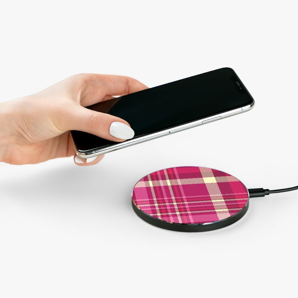 Pink and Purple Plaid Wireless Charger - Puffin Lime