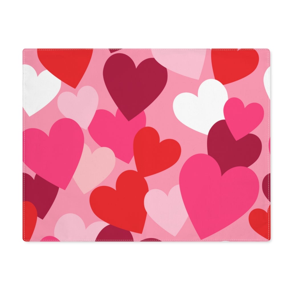 Pink and Red Hearts Cotton Placemat - Puffin Lime