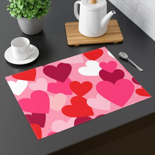 Pink and Red Hearts Cotton Placemat - Puffin Lime