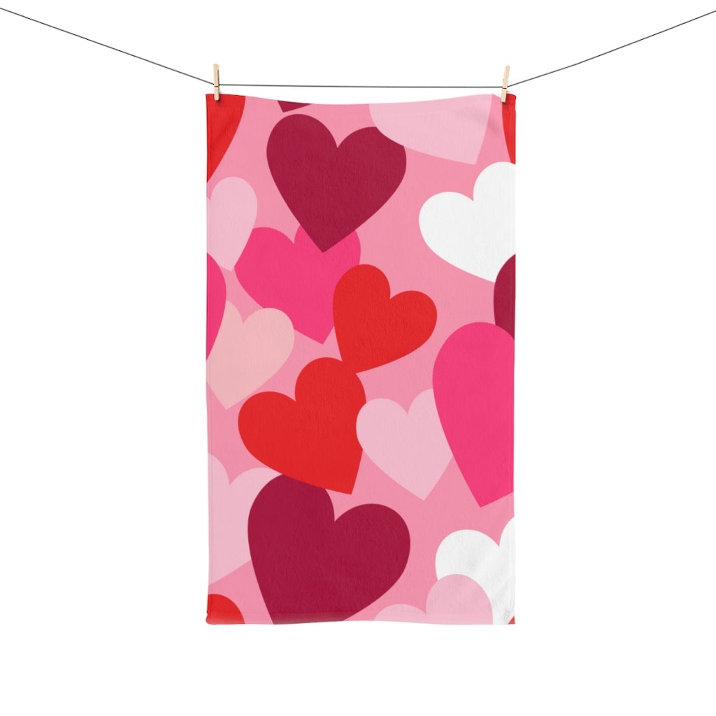 Pink and Red Hearts Hand Towel - Puffin Lime