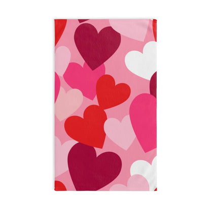 Pink and Red Hearts Hand Towel - Puffin Lime