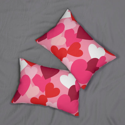 Pink and Red Hearts Lumbar Pillow - Puffin Lime