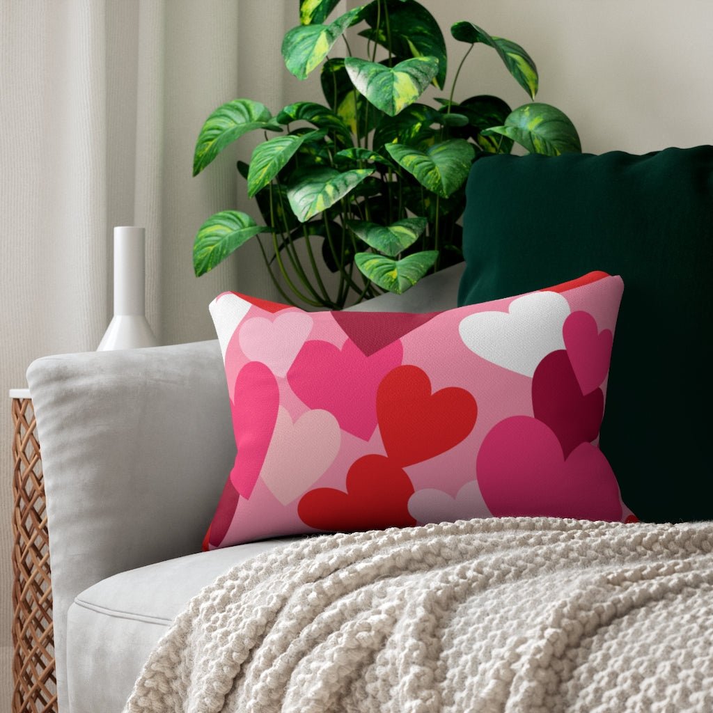 Pink and Red Hearts Lumbar Pillow - Puffin Lime