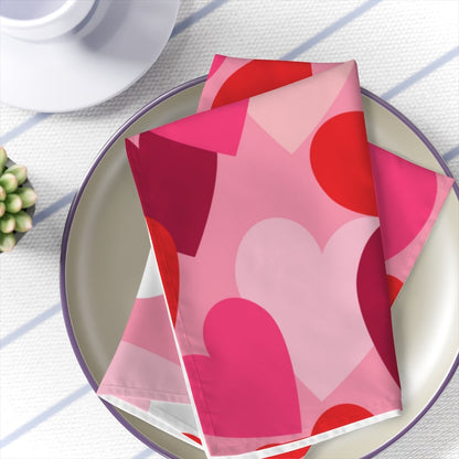 Pink and Red Hearts Polyester Fabric Napkins Set of 4 - Puffin Lime