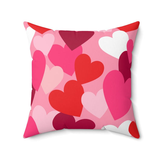 Pink and Red Hearts Square Polyester Throw Pillow - Puffin Lime