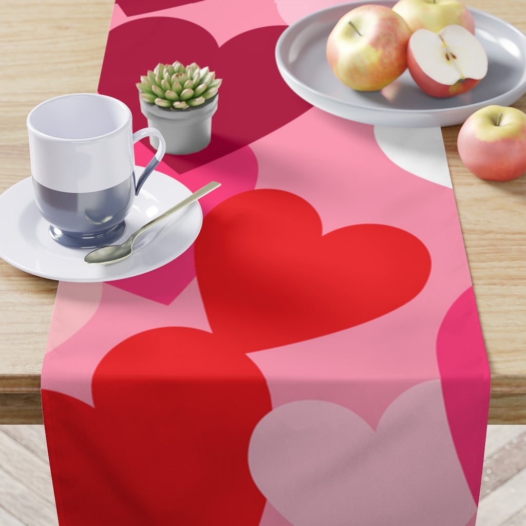 Pink and Red Hearts Table Runner - Puffin Lime