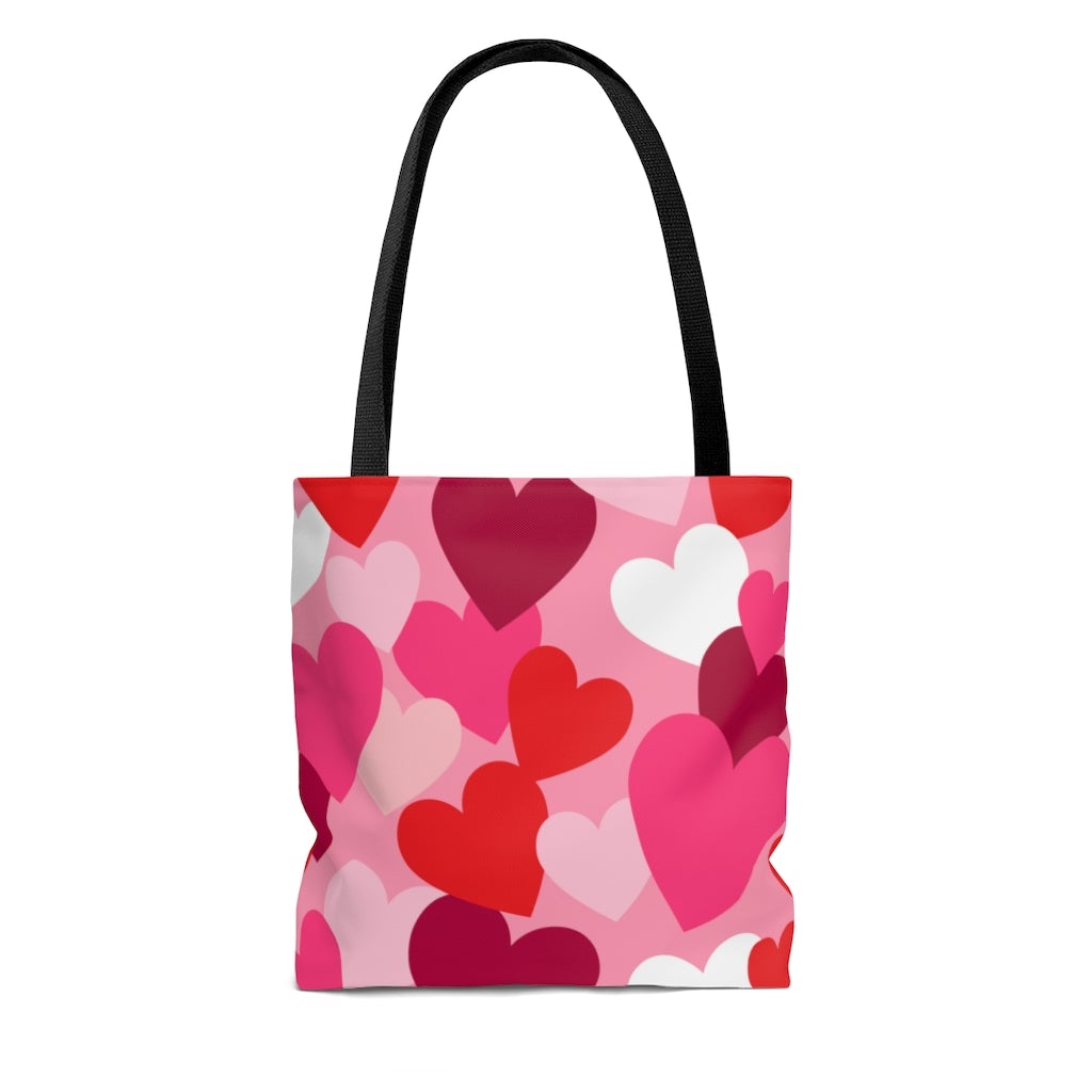 Pink and Red Hearts Tote Bag - Puffin Lime