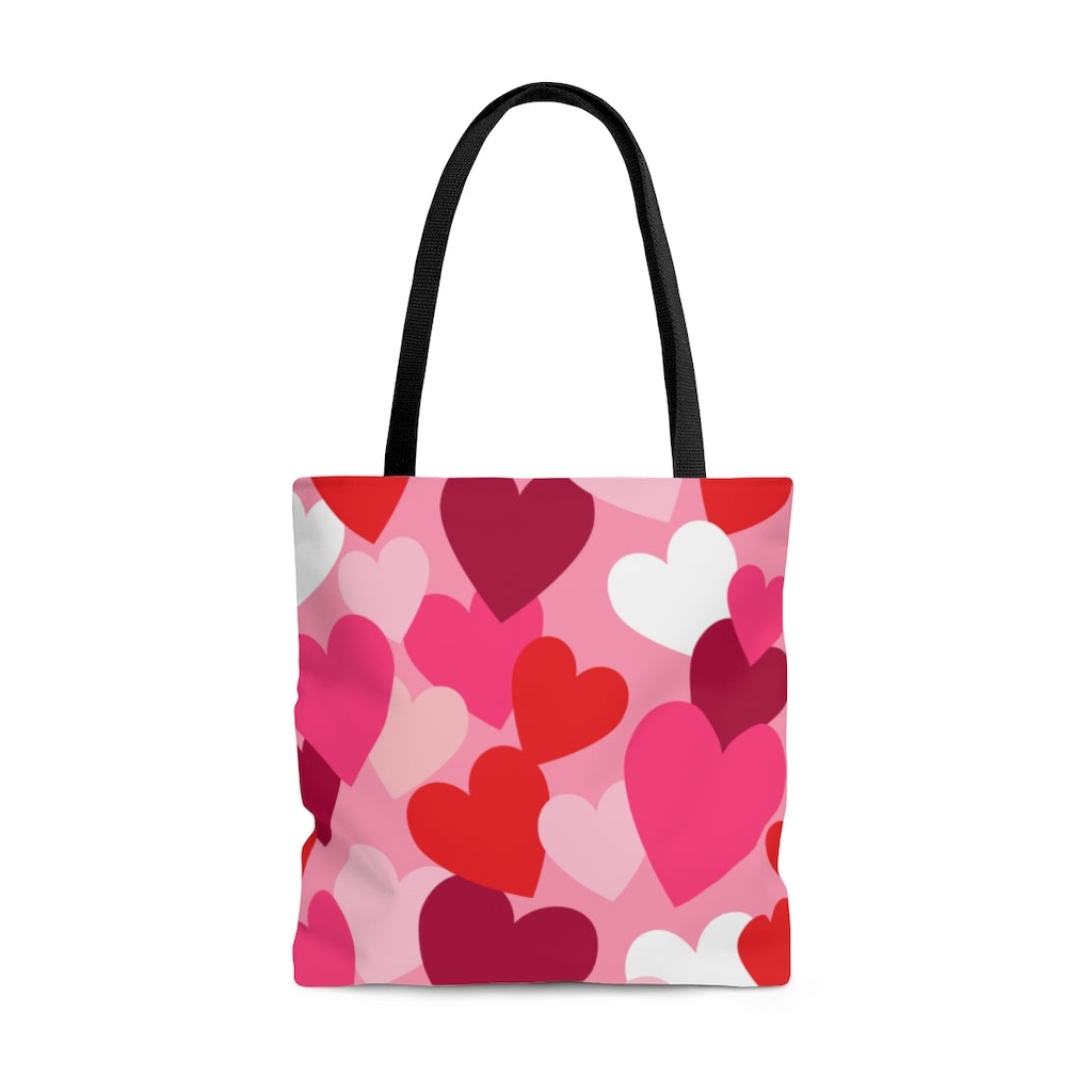 Pink and Red Hearts Tote Bag - Puffin Lime