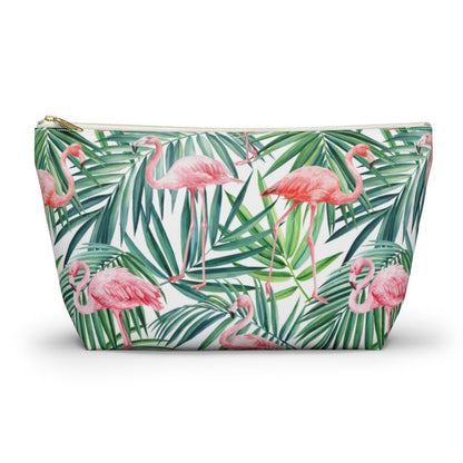 Pink Flamingos and Palm Leaves Accessory Pouch w T-bottom - Puffin Lime