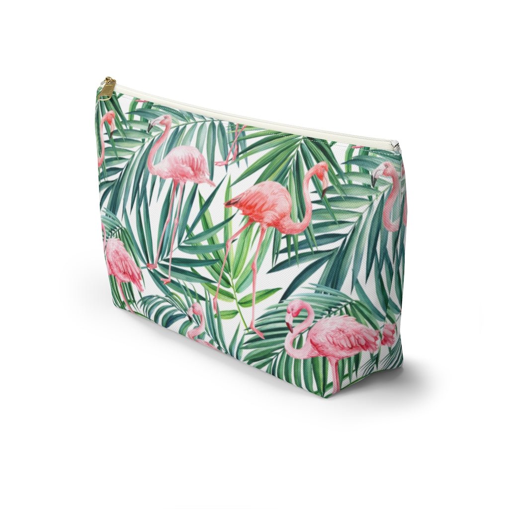 Pink Flamingos and Palm Leaves Accessory Pouch w T-bottom - Puffin Lime