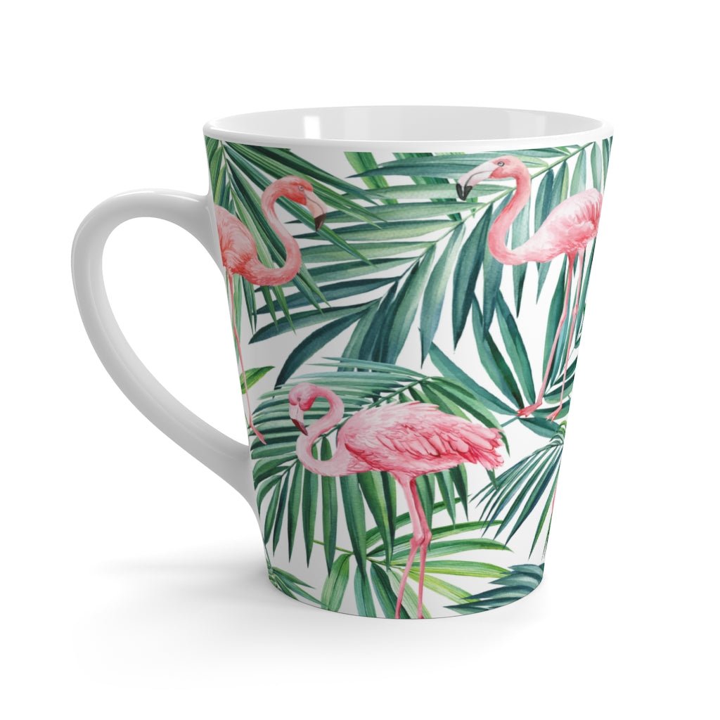 Pink Flamingos and Palm Leaves Latte Mug - Puffin Lime