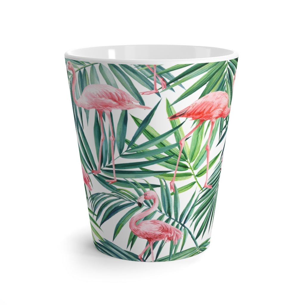 Pink Flamingos and Palm Leaves Latte Mug - Puffin Lime