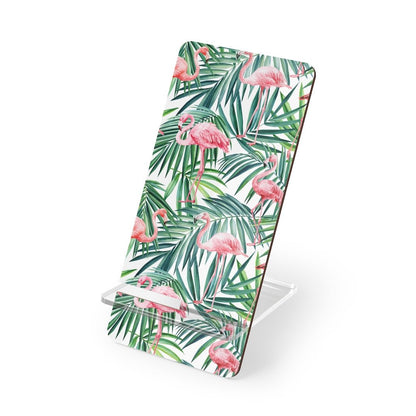 Pink Flamingos and Palm Leaves Mobile Display Stand for Smartphones - Puffin Lime