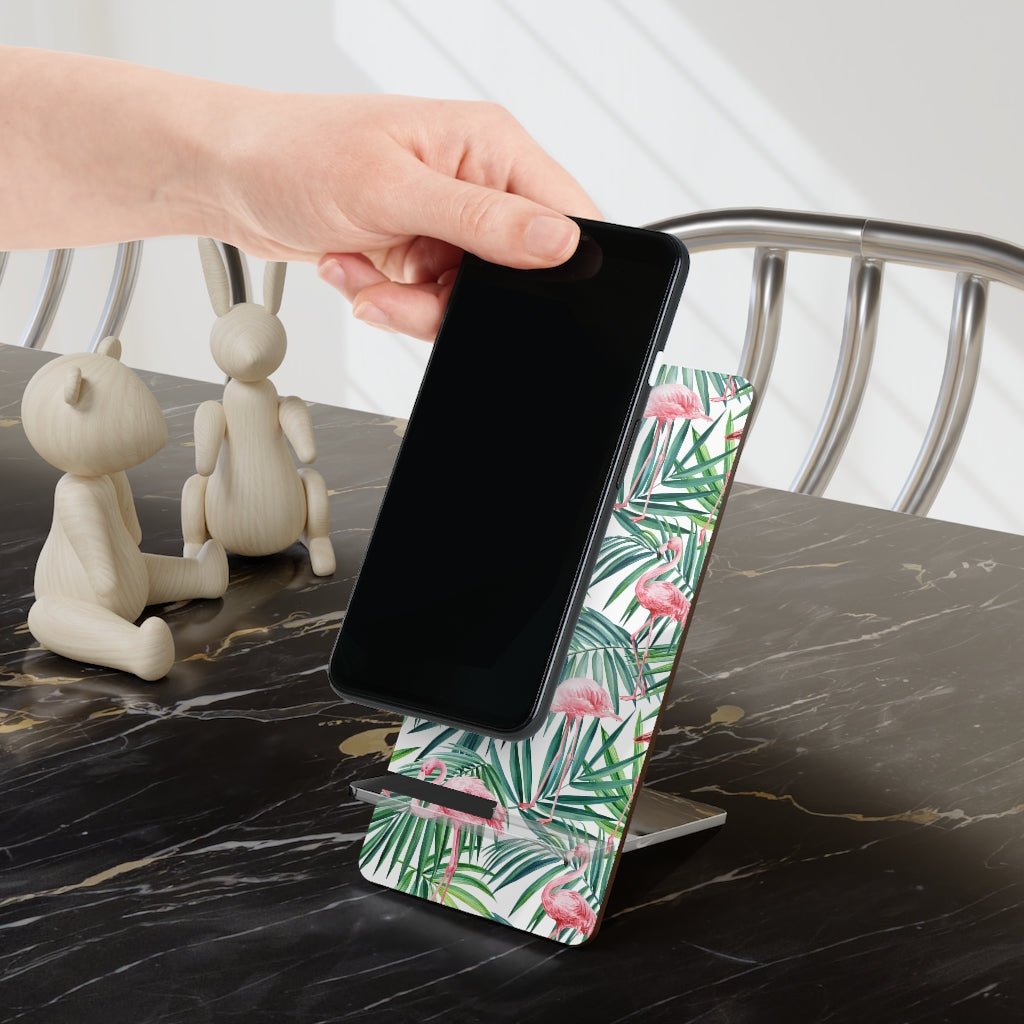 Pink Flamingos and Palm Leaves Mobile Display Stand for Smartphones - Puffin Lime