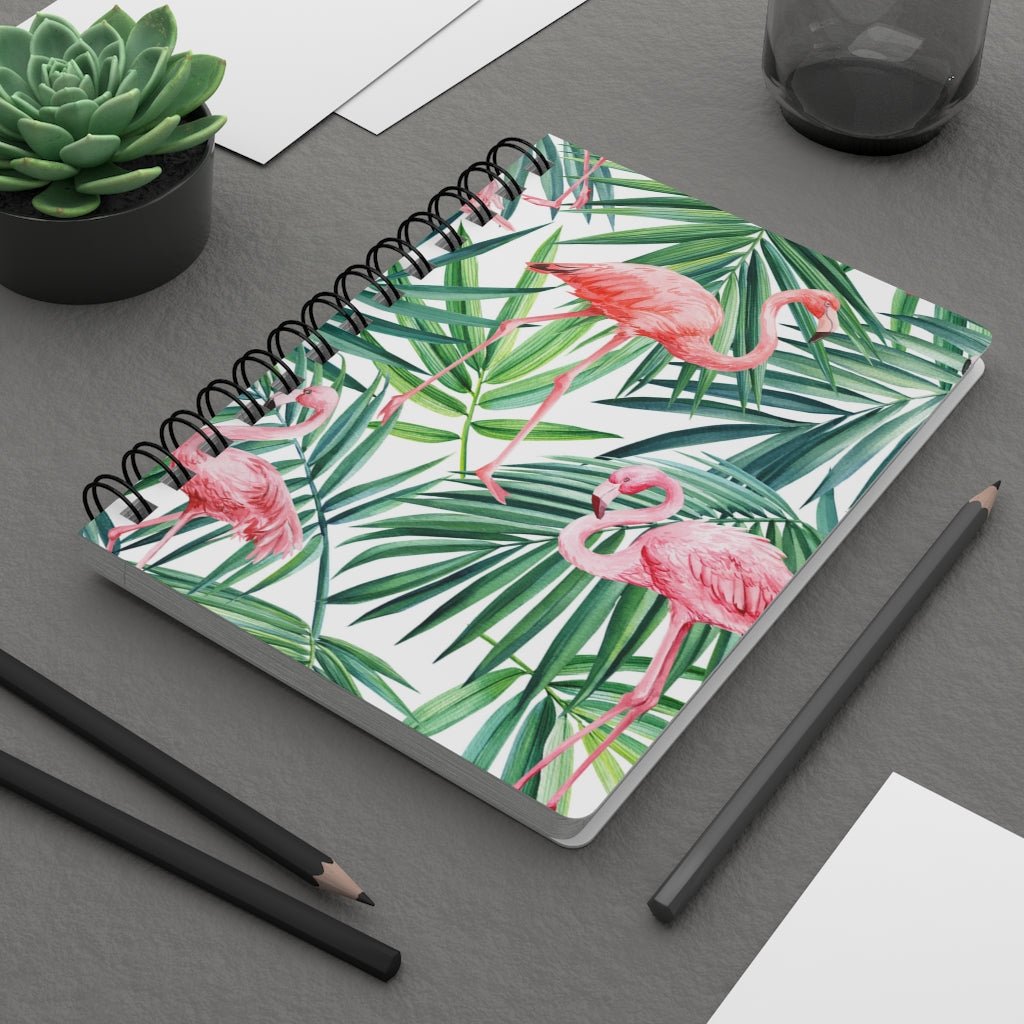Pink Flamingos and Palm Leaves Spiral Bound Journal - Puffin Lime