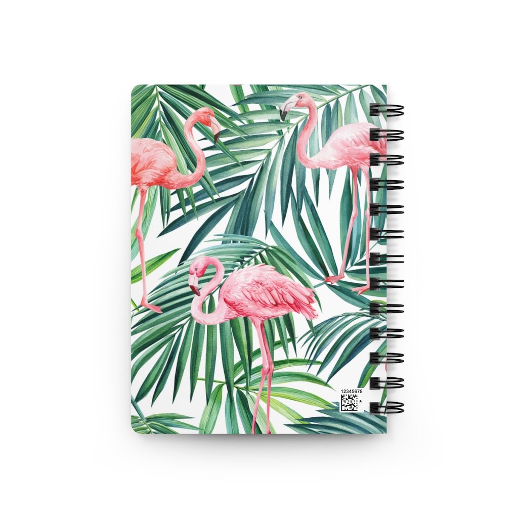 Pink Flamingos and Palm Leaves Spiral Bound Journal - Puffin Lime