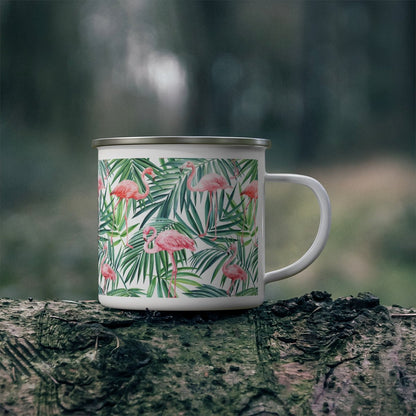Pink Flamingos and Palm Leaves Stainless Steel Camping Mug - Puffin Lime