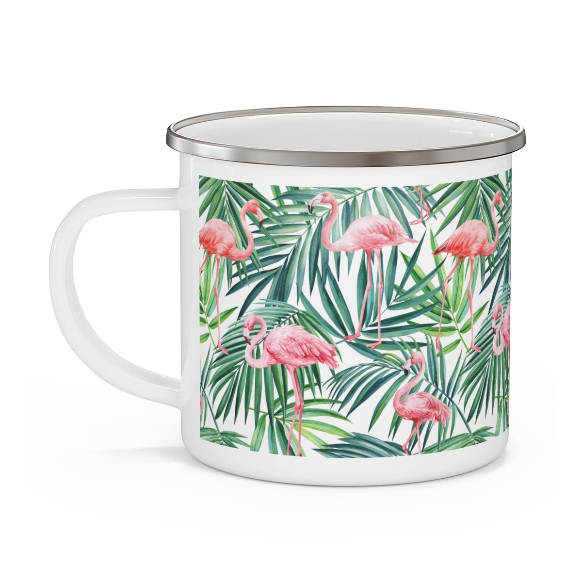 Pink Flamingos and Palm Leaves Stainless Steel Camping Mug - Puffin Lime