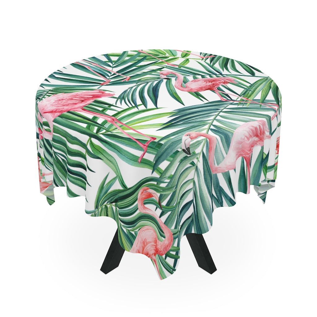 Pink Flamingos and Palm Leaves Tablecloth - Puffin Lime