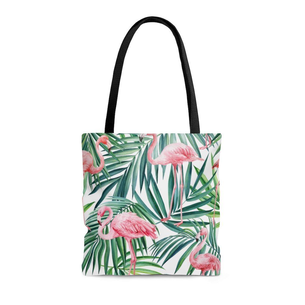 Pink Flamingos and Palm Leaves Tote Bag - Puffin Lime