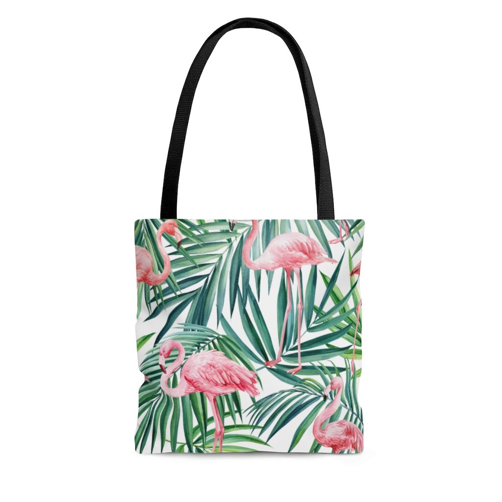 Pink Flamingos and Palm Leaves Tote Bag - Puffin Lime