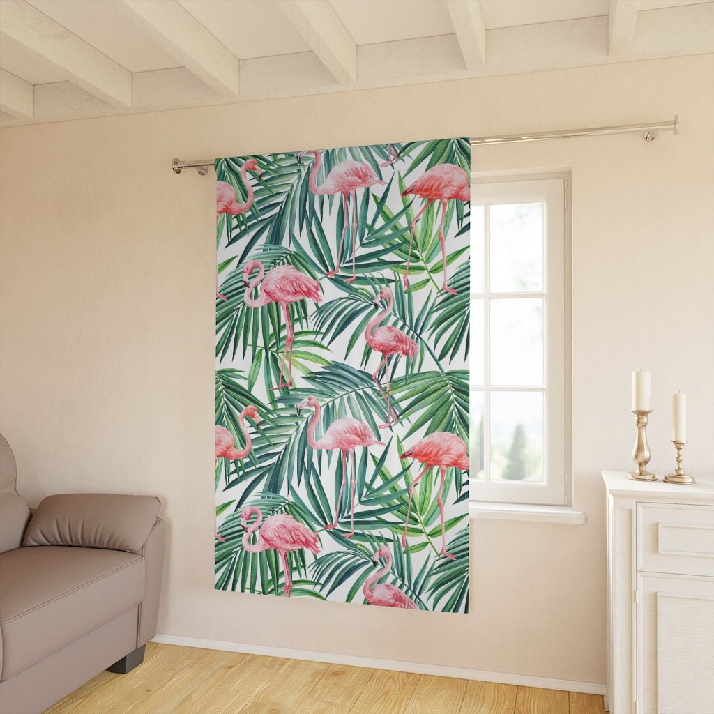 Pink Flamingos and Palm Leaves Window Curtains (1 Piece) - Puffin Lime