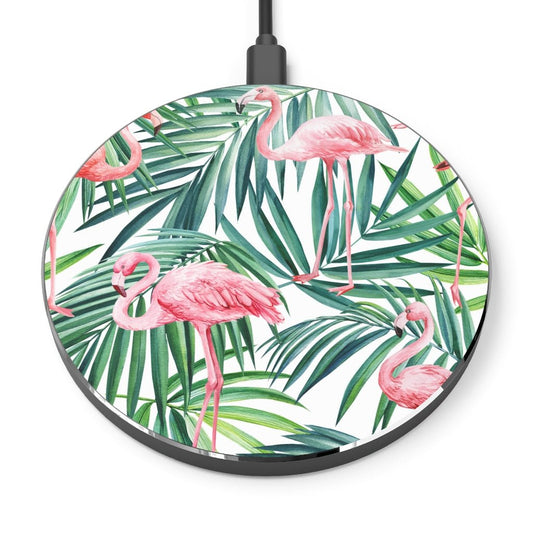Pink Flamingos and Palm Leaves Wireless Charger - Puffin Lime