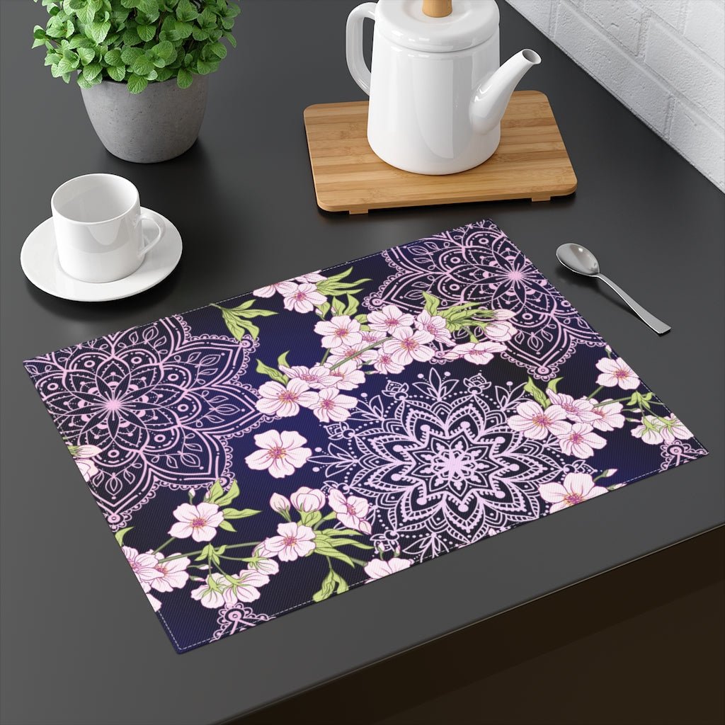 Pink Japanese Blossoms Cotton Placemat - Puffin Lime