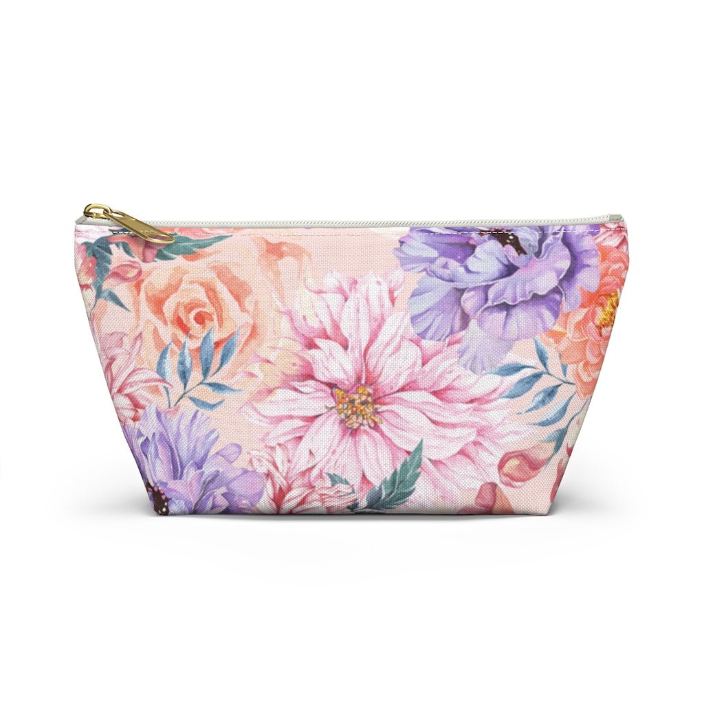 Pink Japanese Chrysanthemum Accessory Pouch w T-bottom - Puffin Lime