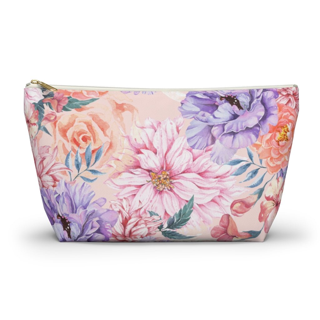 Pink Japanese Chrysanthemum Accessory Pouch w T-bottom - Puffin Lime