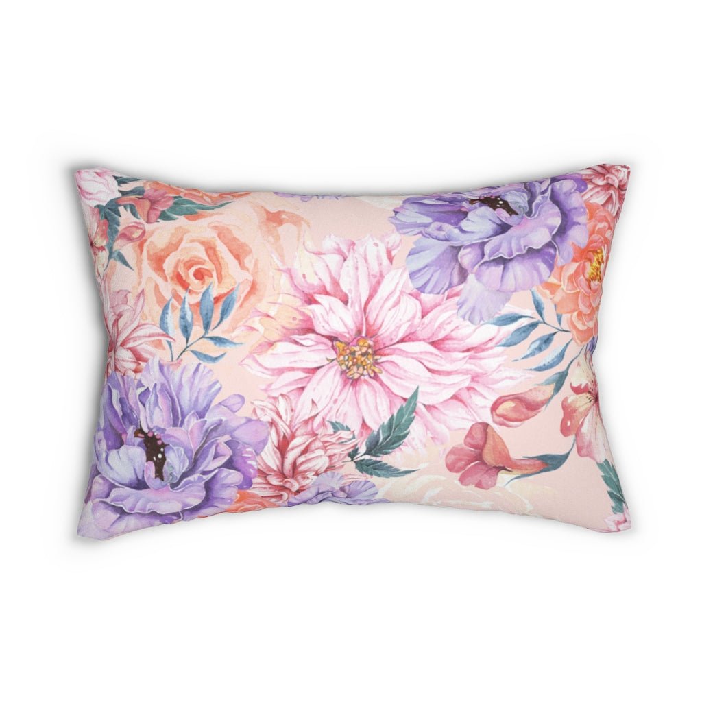 Pink Japanese Chrysanthemum Spun Polyester Lumbar Pillow - Puffin Lime