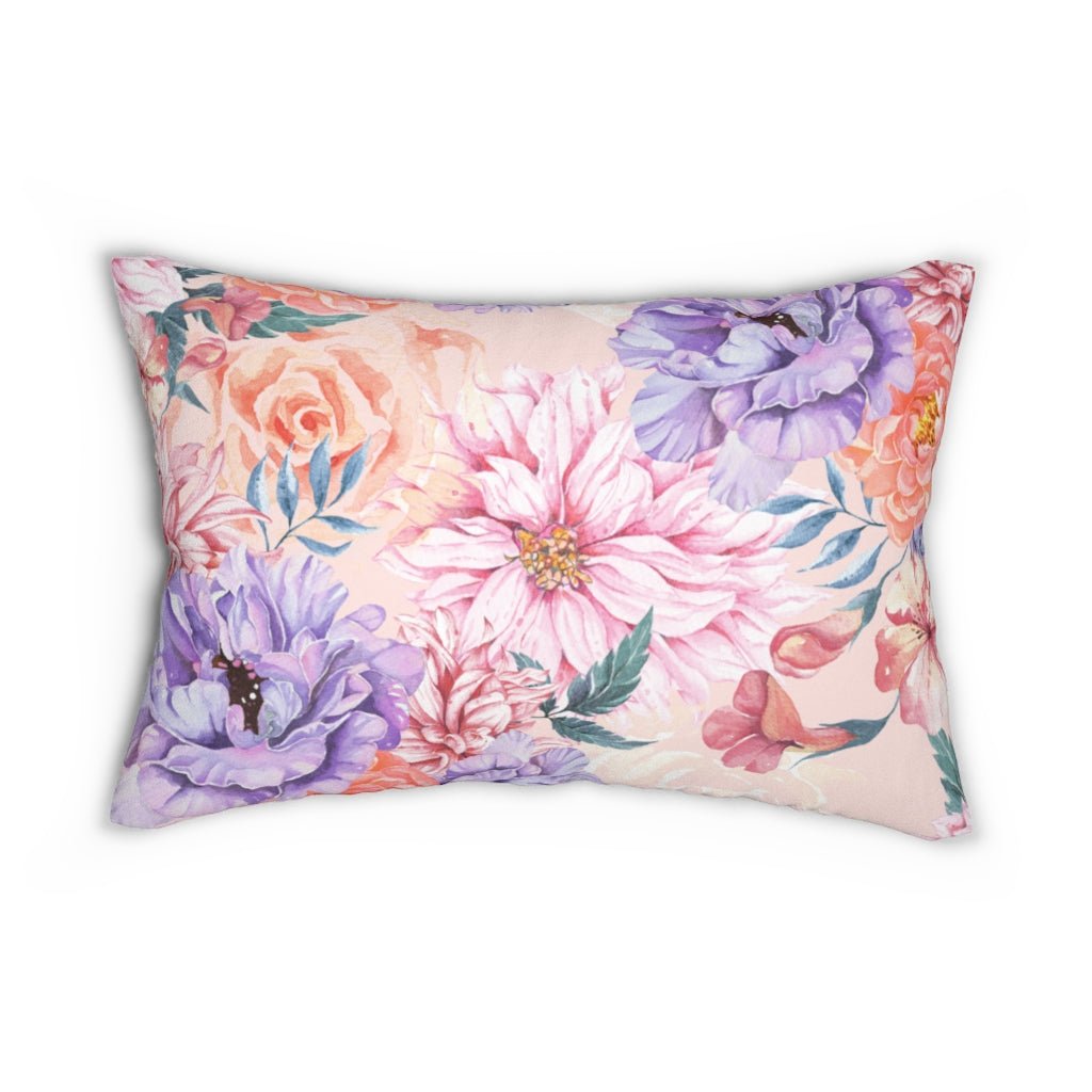 Pink Japanese Chrysanthemum Spun Polyester Lumbar Pillow - Puffin Lime