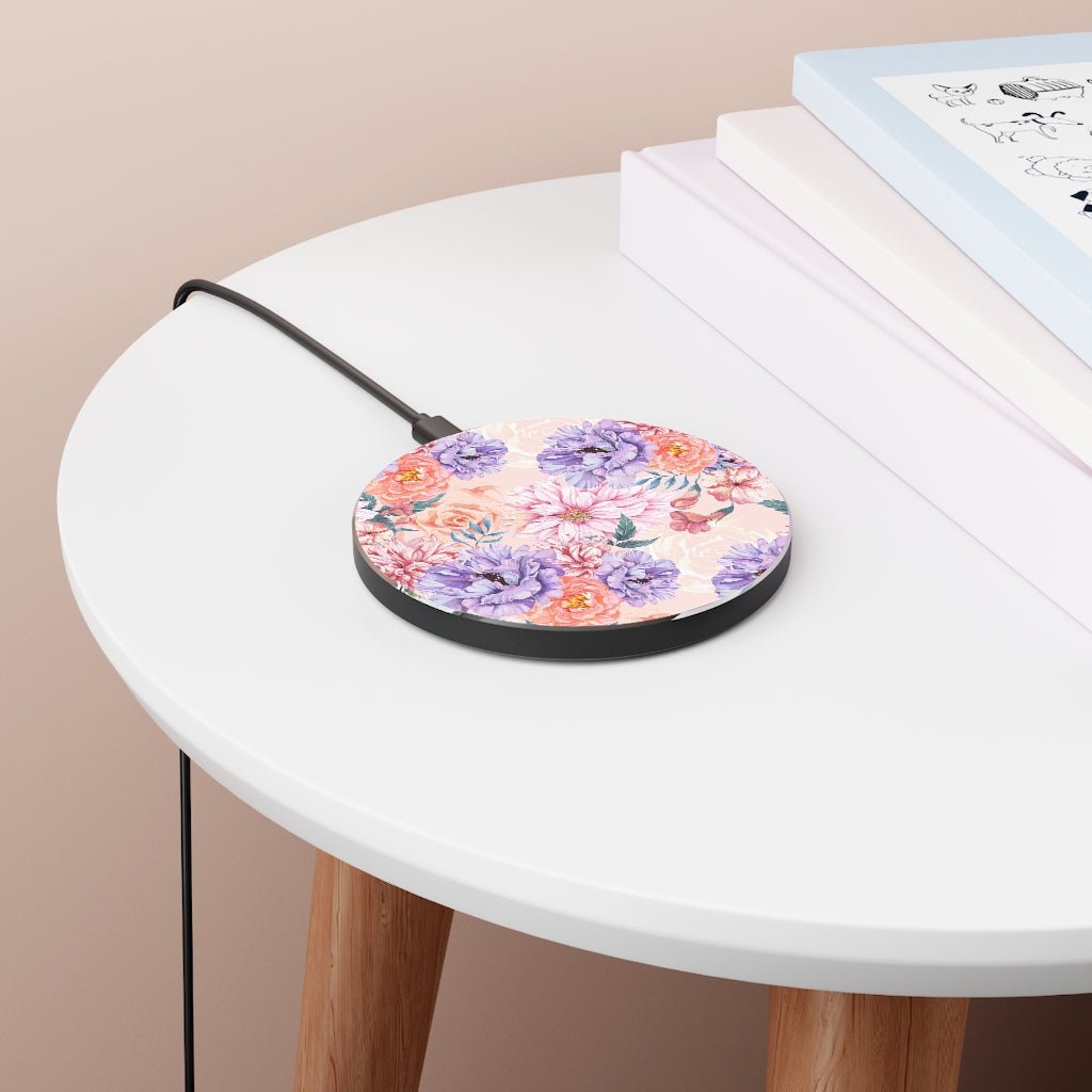 Pink Japanese Chrysanthemum Wireless Charger - Puffin Lime