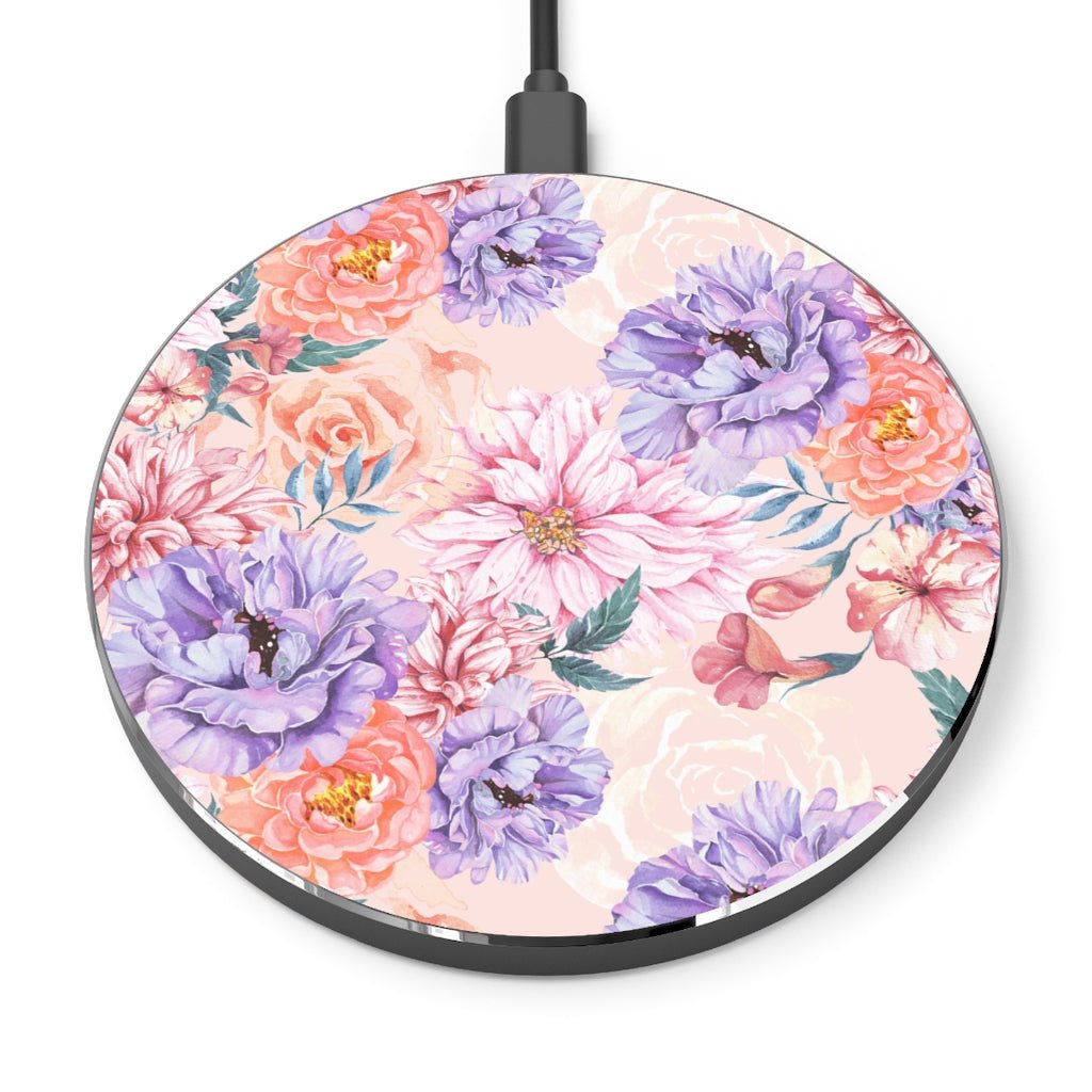 Pink Japanese Chrysanthemum Wireless Charger - Puffin Lime