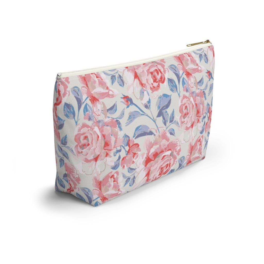 Pink Roses Accessory Pouch w T-bottom - Puffin Lime