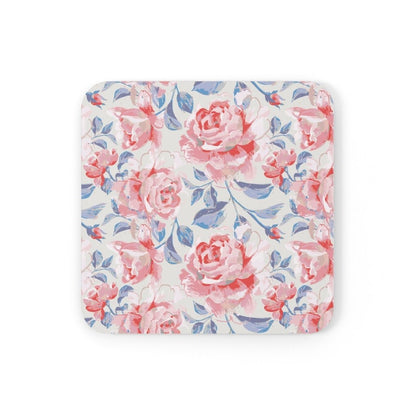Pink Roses Corkwood Coaster Set - Puffin Lime