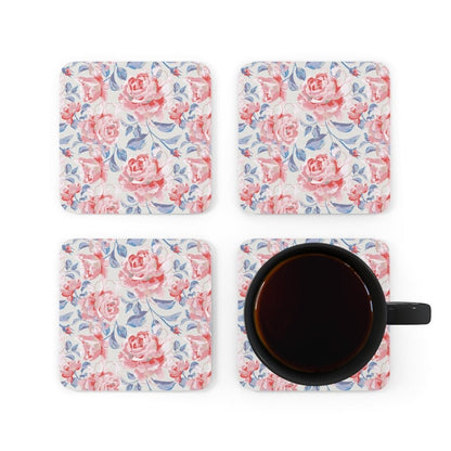 Pink Roses Corkwood Coaster Set - Puffin Lime