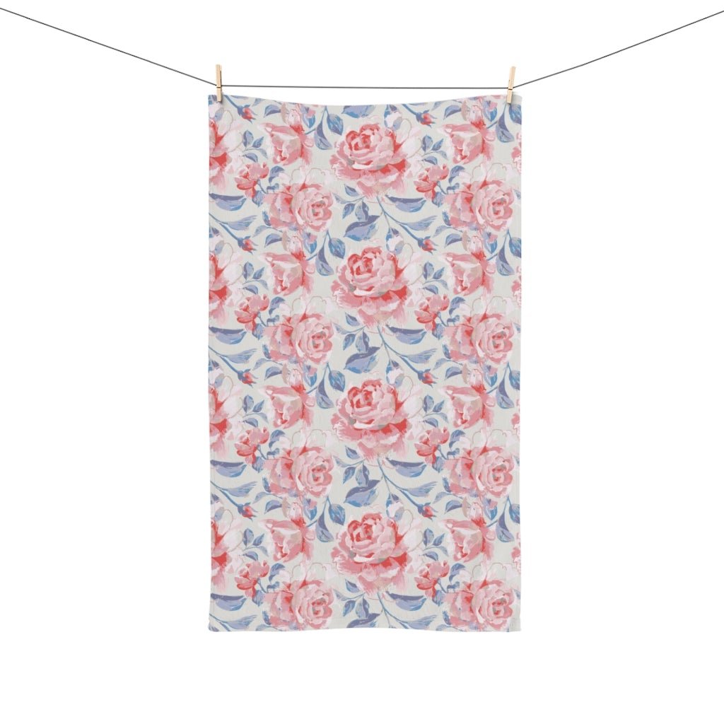 Pink Roses Hand Towel - Puffin Lime
